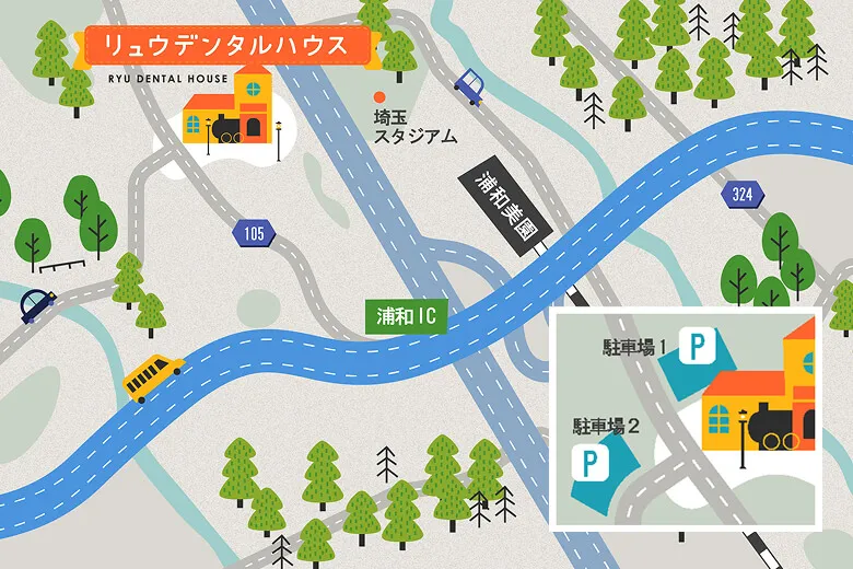リュウデンタルハウスへのアクセス・地図